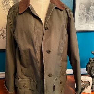 L.L. Bean Olive Utility Jacket with Brown Trim size Medium
